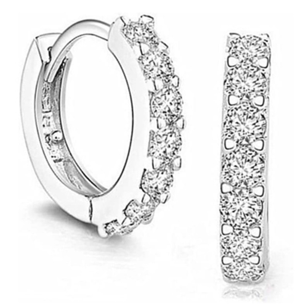 Swarovski Crystal and sterling silver mini hoop earrings.